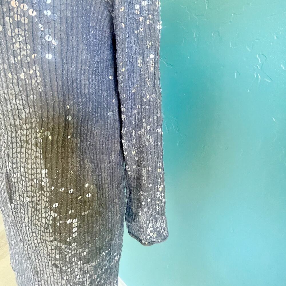 Haute Hippie 100% Silk Sequin Shift Mini Dress Size Medium Purple/Grey Boho Glam - Picture 4 of 10